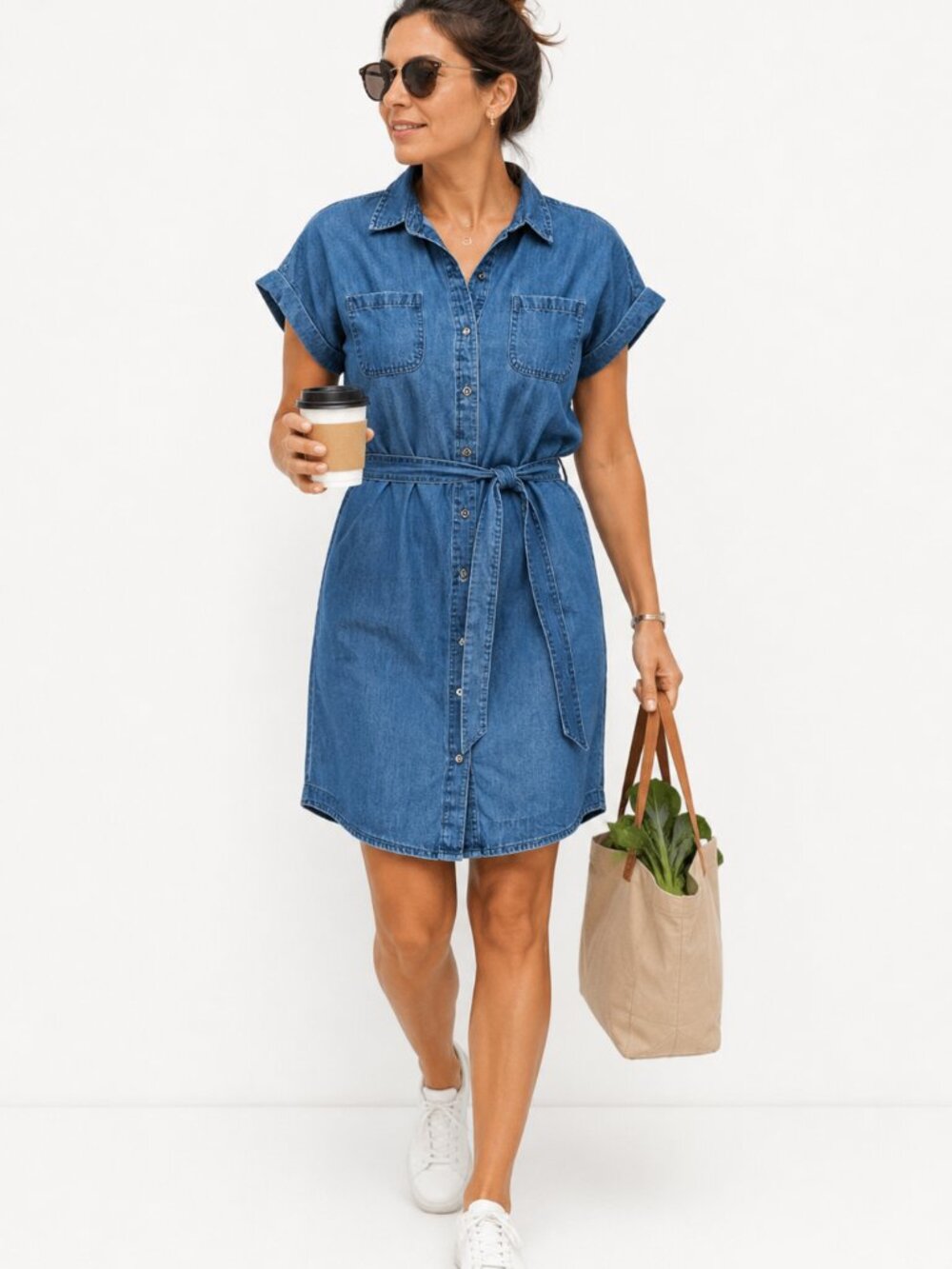 Talbots Denim Short Sleeve Button Down Shirt Dress 10P